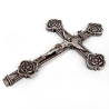Antique Rose Tipped INRI Crucifix Cast in Silver Plated Copper (c.1880)