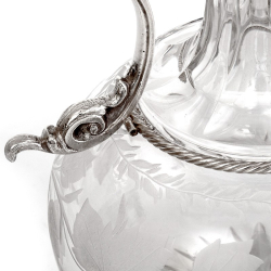 Silver Plated Antique Claret Jug with a Hand Engraved Glass Body