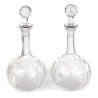 Pair of Antique Engraved Glass Decanters with Engraved Onion Shaped Bodies