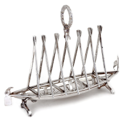 Silver Plated Rowing Boat Toast Rack with Oars, Rudder and Pennant Flag