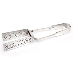 Silver Plated Asparagus Tongs with Rectangular Blades Pierced with Star and Scroll Decoration