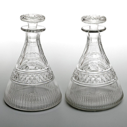 Pair of Antique Cut Glass Georgian Style Ships Decanters