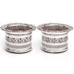 Tall Edwardian Silver Plated Coasters with Floral and Scroll Applied Mounts