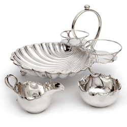 Silver Plated Scallop Shell Shaped Strawberry Stand with Sugar and Creamer