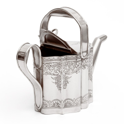 Victorian Novelty Silver Plated Watering Can with Floral and Scroll Engraving and Looped Handle