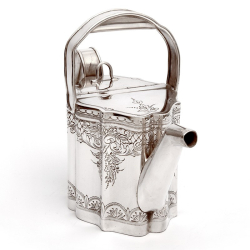 Victorian Novelty Silver Plated Watering Can with Floral and Scroll Engraving and Looped Handle