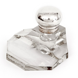 German 800 Grade Silver and Glass Ink Stand with Hinged Lid (c.1900)