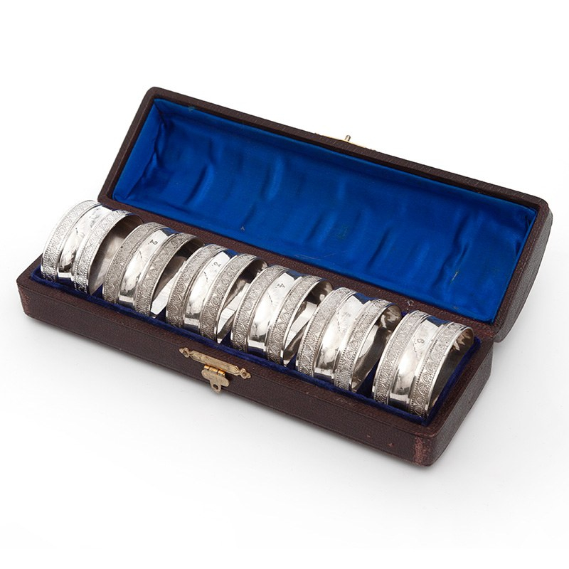 Six Numbered Oval Victorian Silver Plated Napkin Rings