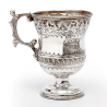 Silver Plated Christening Mug with Floral and Scroll Decoration and Applied Figural Handle