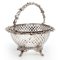 Silver Plated Basket with a Pierced Body and Red Cranberry Glass Liner