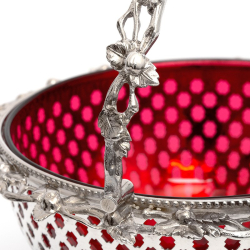 Silver Plated Basket with a Pierced Body and Red Cranberry Glass Liner