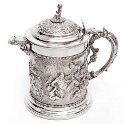 Victorian Henry Bourne Silver Plated Beer Jug Decorated with Rams and Putti (c.1880)