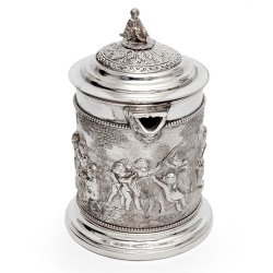 Victorian Henry Bourne Silver Plated Beer Jug Decorated with Rams and Putti