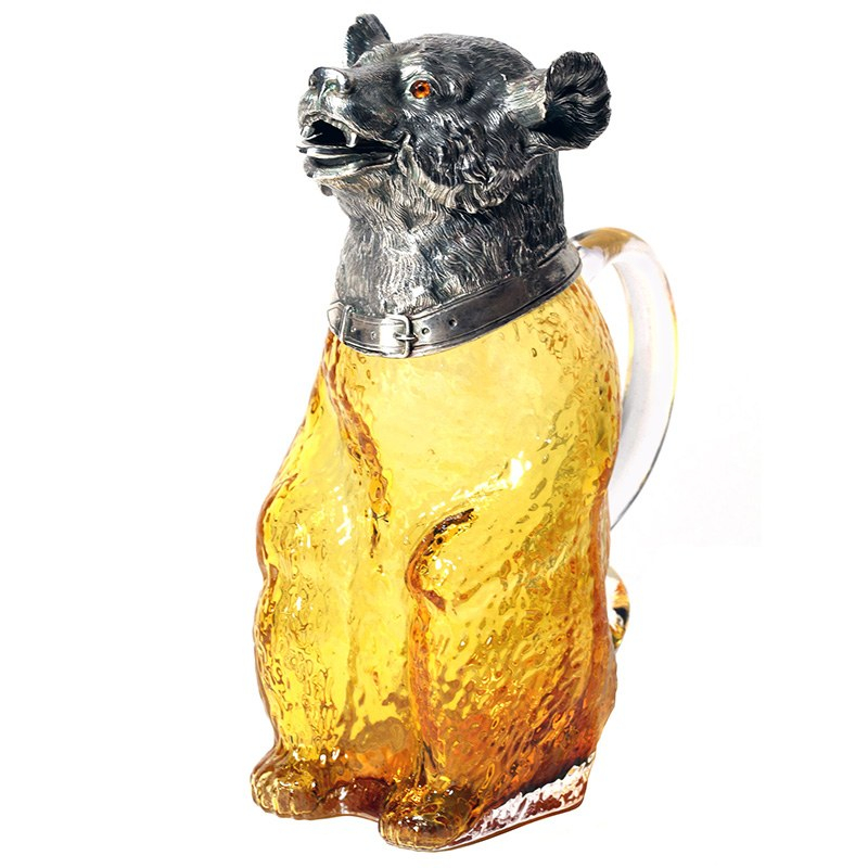 Amber Glass and Silver Plated Victorian Style Bear Shape Claret Jug