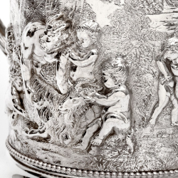 Victorian Henry Bourne Silver Plated Beer Jug Decorated with Rams and Putti