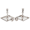 Pair of Thomas Bradbury Silver Plated Candle Sticks with Square Dish Shaped Bases