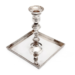 Pair of Thomas Bradbury Silver Plated Candle Sticks with Square Dish Shaped Bases
