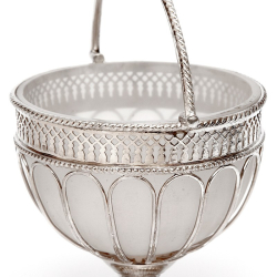 Antique Silver Plated Sugar Basket with the Original White Frosted Opeline Glass Liner