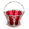 Antique Silver Plated Sugar Basket with a Red Cranberry Glass Liner