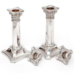 Pair of Martin Hall & Co Silver Plated Candle Sticks with Corinthian Capitals