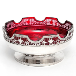 Antique Silver Plated Monteith Bowl with Red Cranberry Glass Liner (c.1910)