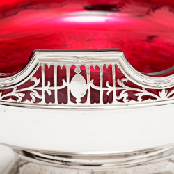 Silver Plated Monteith Bowl with Fitted Red Cranberry Glass Liner