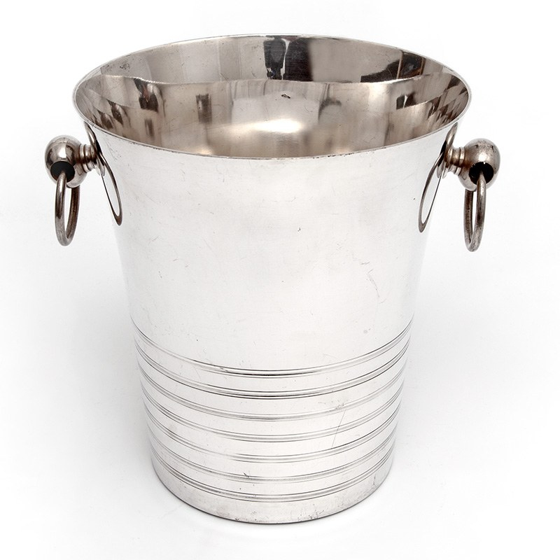 Large Art Deco Style Silver Plated French Ice Bucket with Looped Handles
