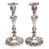 Pair of Antique Silver Plated Candlesticks with Baluster Floral Columns and Rococo Bases