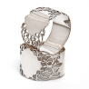 Pair of Oval Silver Napkin Rings with a Pierced Scroll Body and Empty Cartouch