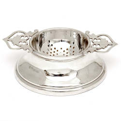 Vintage Plain Circular Silver Tea Strainer and Drip Tray