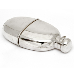 Antique Oval Plain Silver Flask with a Detachable Cup