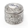 Antique Silver Jar with Baby Inscribed on the Lid with Blue Enamel (1916)