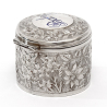 Antique Silver Jar with Baby Inscribed on the Lid with Blue Enamel