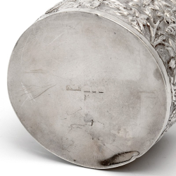 Antique Silver Jar with Baby Inscribed on the Lid with Blue Enamel