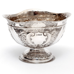 Late Victorian Oval Silver Fruit Bowl Embossed with Scrolls and Flowers