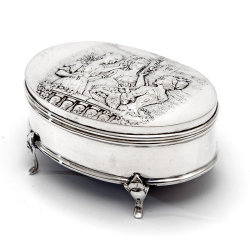 Antique Silver Jewellery Box Depicting Three Females in a Country Scene