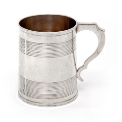 Victorian Silver Christening Mug with a Reeded Banded Plain Body