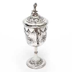 Victorian Silver Two Handle Presentation Cup with a Maker Bird Finial