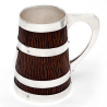 Victorian Oak and Silver Plated Mug with a Tapering Rustic Carved Body
