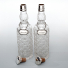 Pair of Chester Silver Spirit Decanters with Hobnail Cut Glass Bodies