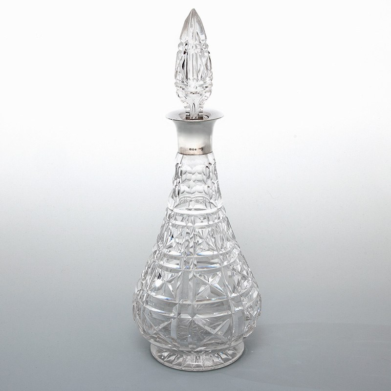 Mappin & Webb Silver Collar Decanter with a Pear Shaped Cut Glass Body