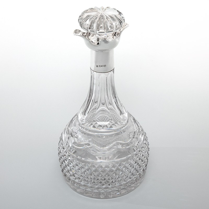 Cooper Brothers Silver Mounted Decanter with a Georgian Style Cut Glass Body