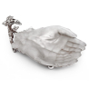 Victorian Silver Plated Cupped Hands Dish with Removable Frosted Glass Liner