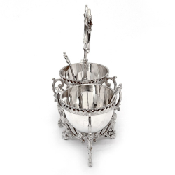 Victorian Silver Plated Sugar and Cream Stand with a Sugar Sifter and Cream Ladle