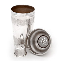 Silver Plated Three Section Cocktail Shaker with Three Engine Turned Bands