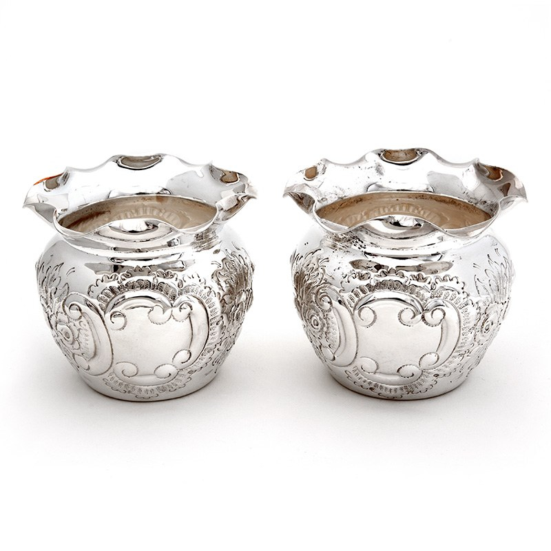 Pair of Victorian Globe Shaped Silver Plated on Copper Flower Pots
