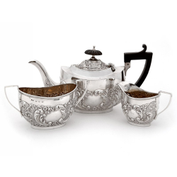 Antique Oval Victorian Three Piece Silver Bachelor Tea Set (1899)