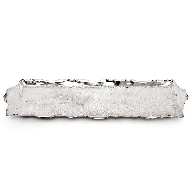 Late Victorian Silver Plated Rectangular Bar Tray with a Rustic Hammered Design