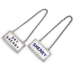 Pair of Rectangular Silver Sherry Decanter Labels with Blue Enamel Lettering