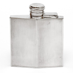 Vintage Square Silver Hip Flask with an Engine Turned Body